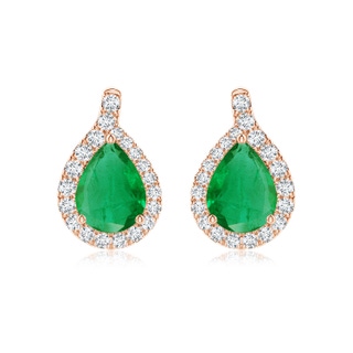 8x6mm AA Pear Emerald Earrings with Diamond Swirl Frame in 9K Rose Gold
