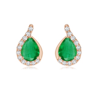 8x6mm AA Pear Emerald Earrings with Diamond Swirl Frame in 9K Rose Gold