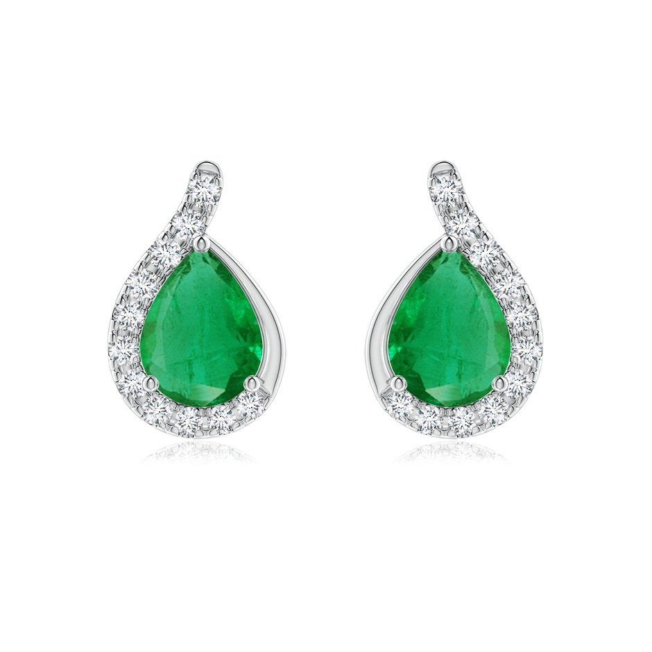 8x6mm AA Pear Emerald Earrings with Diamond Swirl Frame in P950 Platinum 
