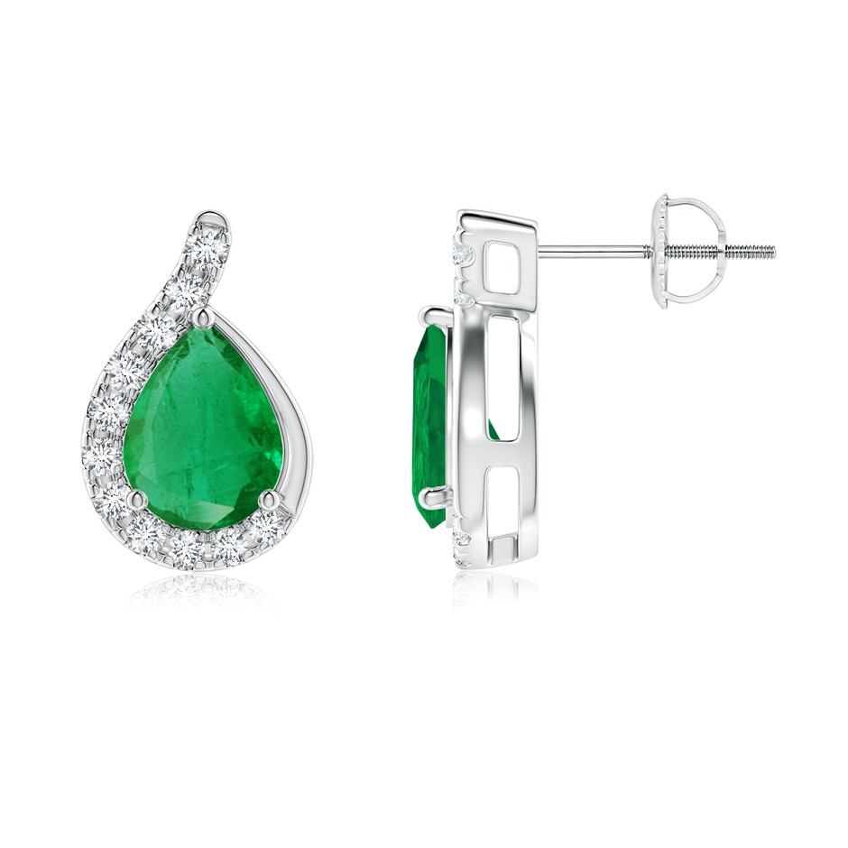 8x6mm AA Pear Emerald Earrings with Diamond Swirl Frame in P950 Platinum side 199