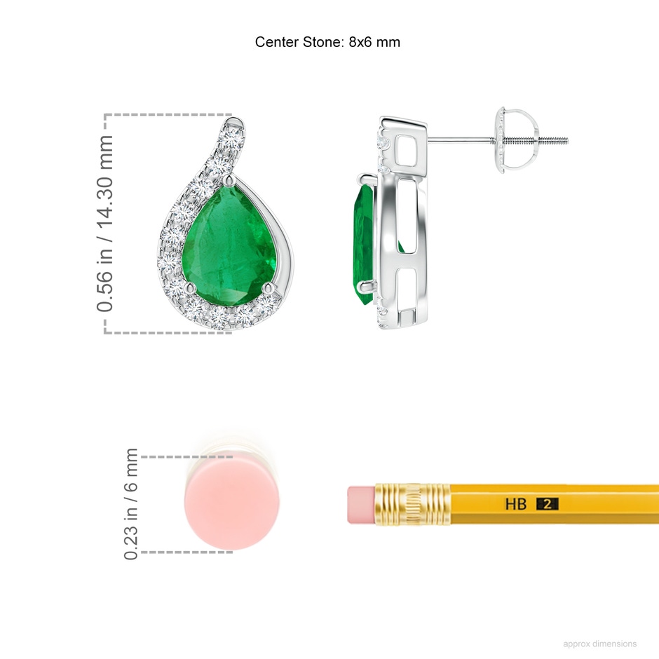 8x6mm AA Pear Emerald Earrings with Diamond Swirl Frame in P950 Platinum ruler