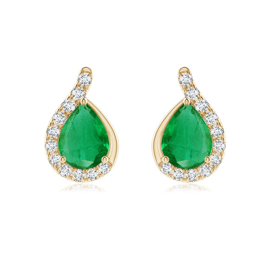 8x6mm AA Pear Emerald Earrings with Diamond Swirl Frame in Yellow Gold 