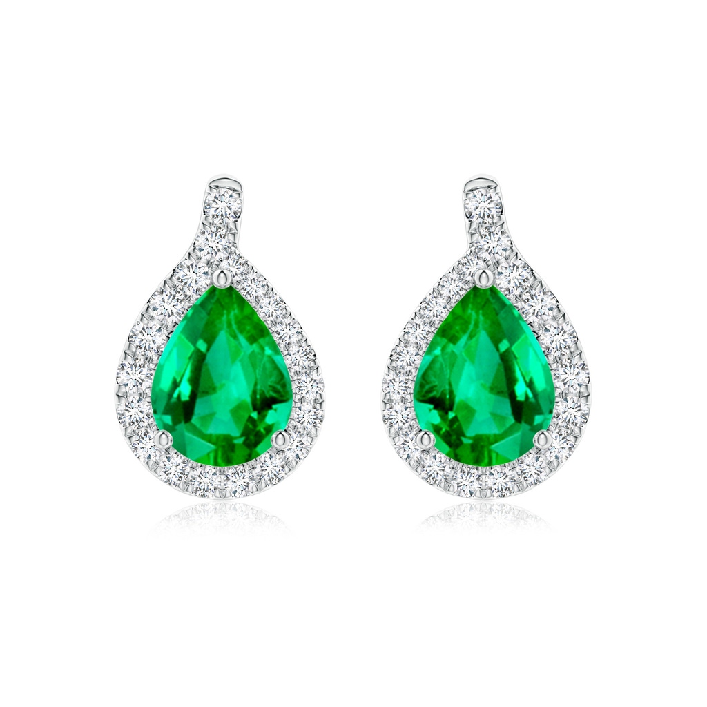 8x6mm AAA Pear Emerald Earrings with Diamond Swirl Frame in P950 Platinum 
