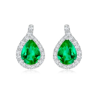 8x6mm AAA Pear Emerald Earrings with Diamond Swirl Frame in P950 Platinum