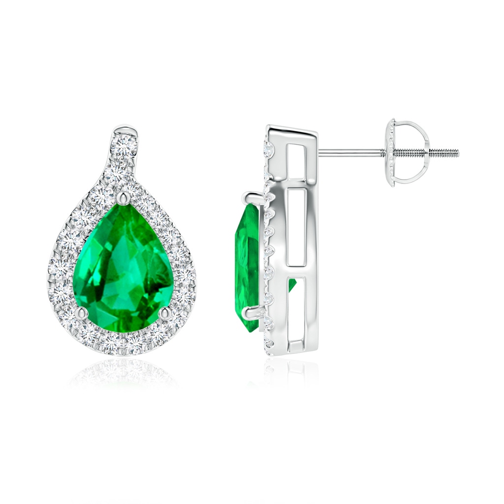 8x6mm AAA Pear Emerald Earrings with Diamond Swirl Frame in P950 Platinum Side 199