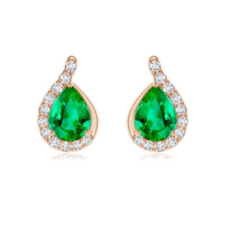 8x6mm AAA Pear Emerald Earrings with Diamond Swirl Frame in Rose Gold