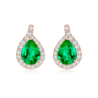 8x6mm AAA Pear Emerald Earrings with Diamond Swirl Frame in Rose Gold
