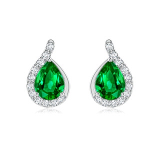 8x6mm AAAA Pear Emerald Earrings with Diamond Swirl Frame in P950 Platinum