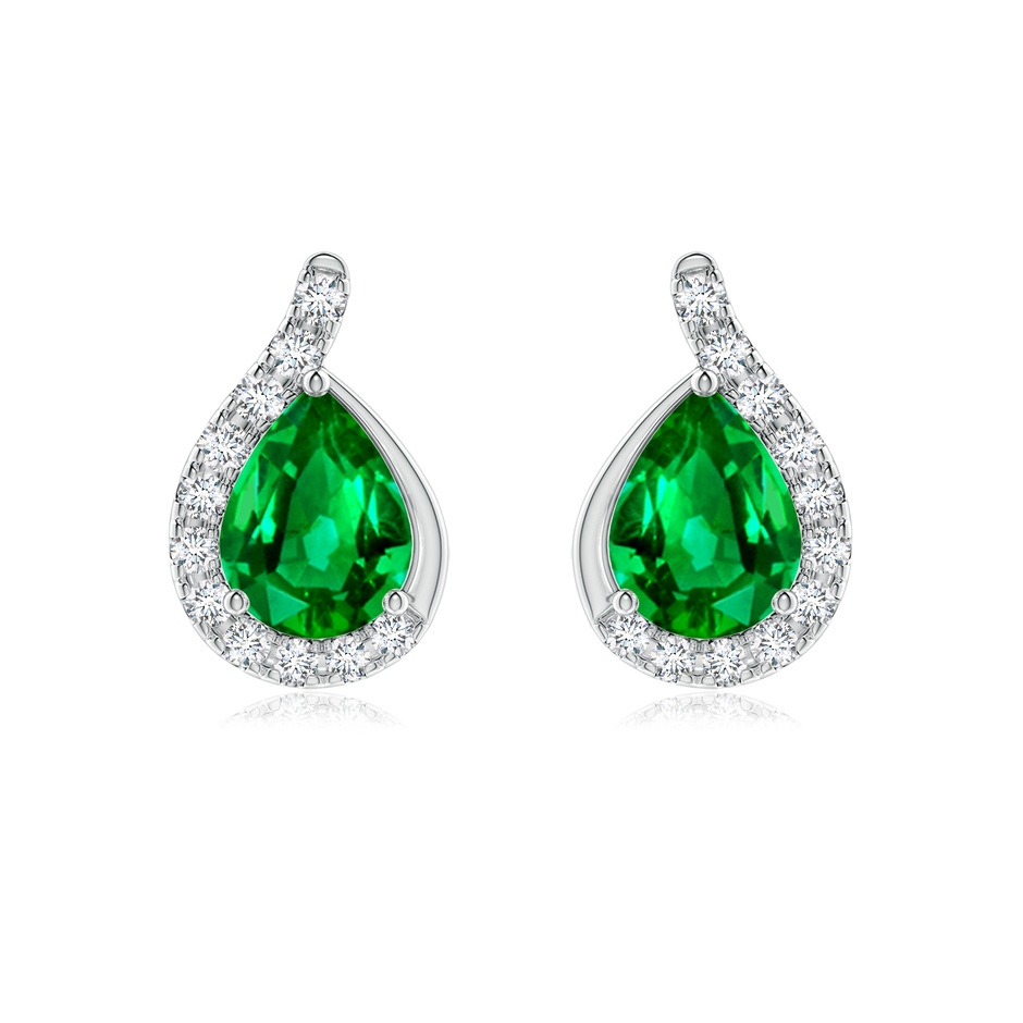 8x6mm AAAA Pear Emerald Earrings with Diamond Swirl Frame in P950 Platinum 