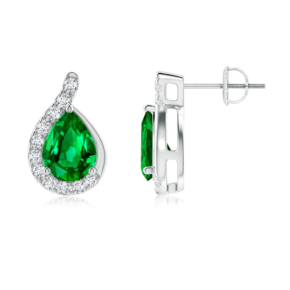 8x6mm AAAA Pear Emerald Earrings with Diamond Swirl Frame in P950 Platinum side 199