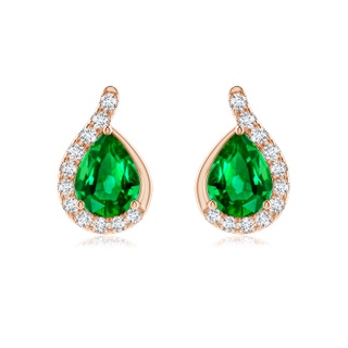 8x6mm AAAA Pear Emerald Earrings with Diamond Swirl Frame in Rose Gold