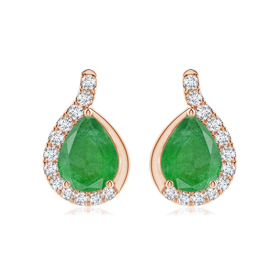9x7mm A Pear Emerald Earrings with Diamond Swirl Frame in 18K Rose Gold 