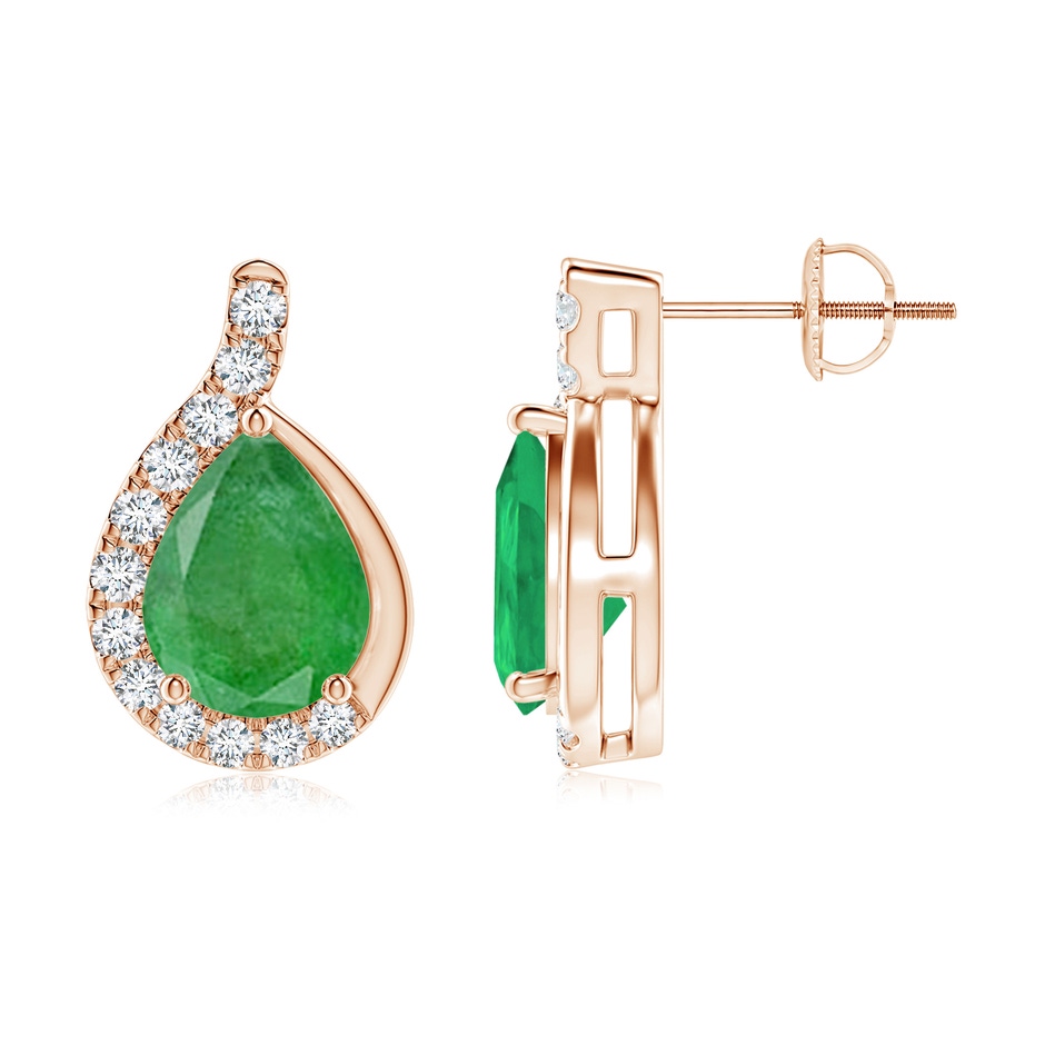 9x7mm A Pear Emerald Earrings with Diamond Swirl Frame in 18K Rose Gold side 199