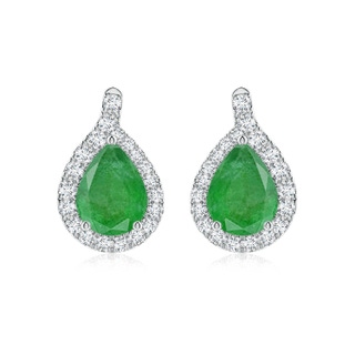 9x7mm A Pear Emerald Earrings with Diamond Swirl Frame in P950 Platinum