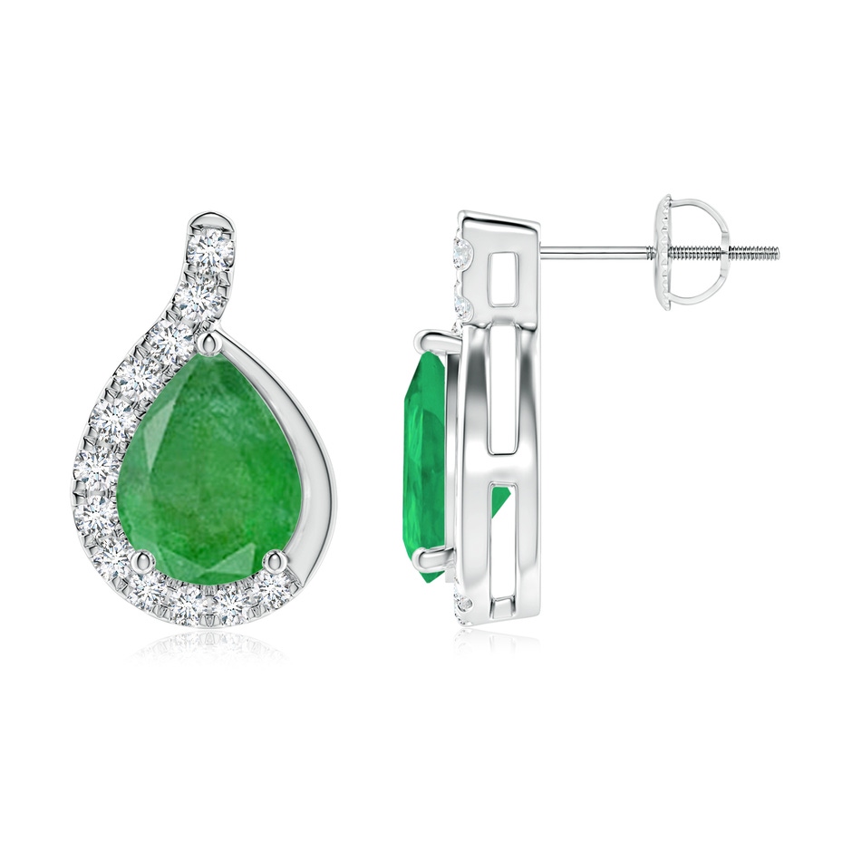 9x7mm A Pear Emerald Earrings with Diamond Swirl Frame in P950 Platinum side 199