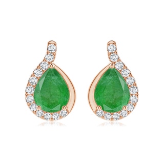 9x7mm A Pear Emerald Earrings with Diamond Swirl Frame in Rose Gold