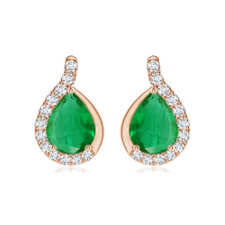 9x7mm AA Pear Emerald Earrings with Diamond Swirl Frame in 18K Rose Gold