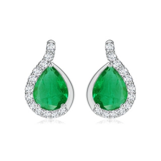9x7mm AA Pear Emerald Earrings with Diamond Swirl Frame in P950 Platinum