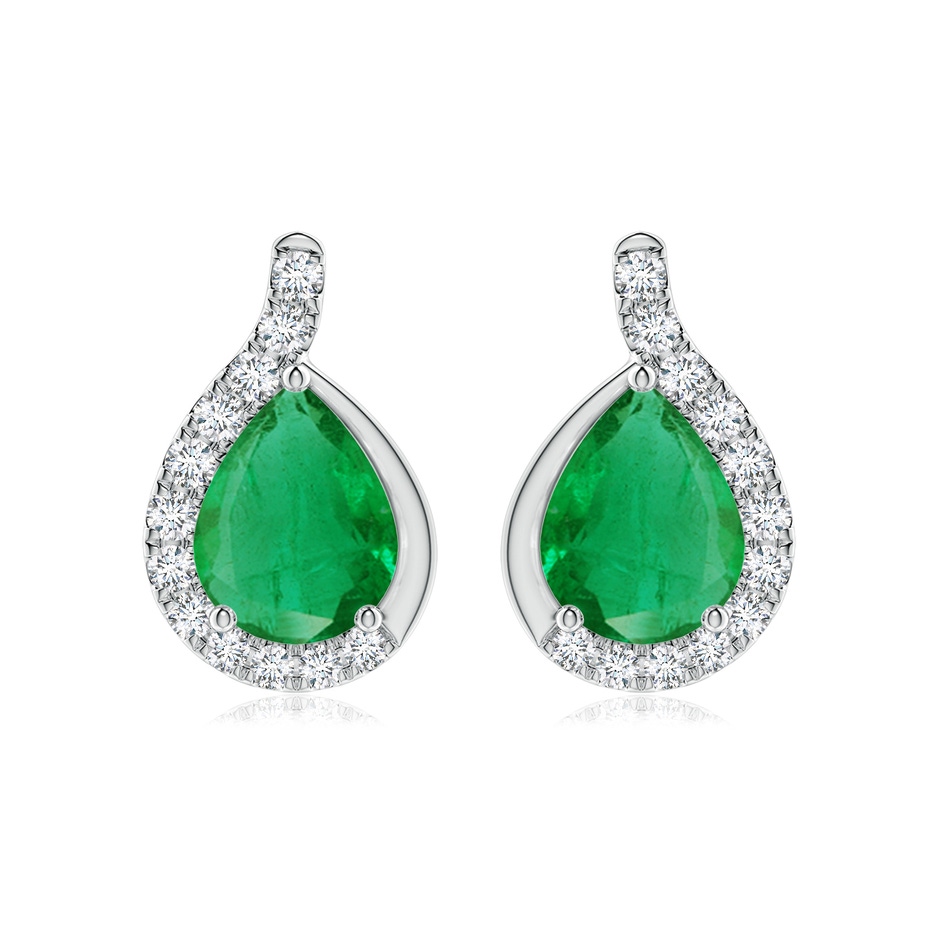 9x7mm AA Pear Emerald Earrings with Diamond Swirl Frame in P950 Platinum 