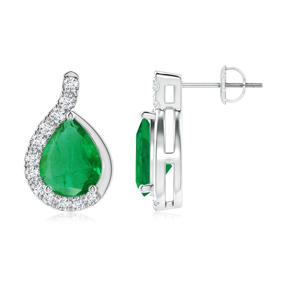 9x7mm AA Pear Emerald Earrings with Diamond Swirl Frame in P950 Platinum side 199