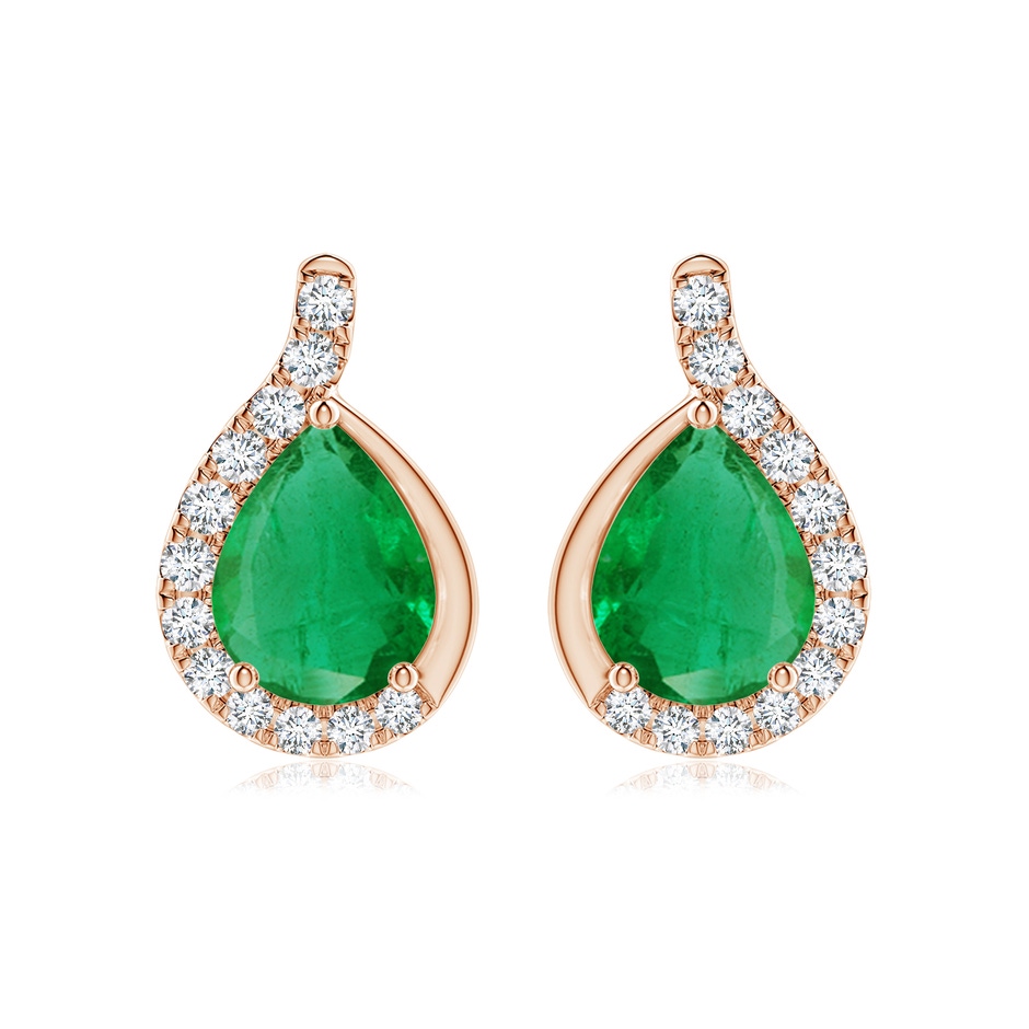 9x7mm AA Pear Emerald Earrings with Diamond Swirl Frame in Rose Gold 