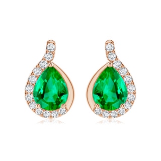 9x7mm AAA Pear Emerald Earrings with Diamond Swirl Frame in 10K Rose Gold
