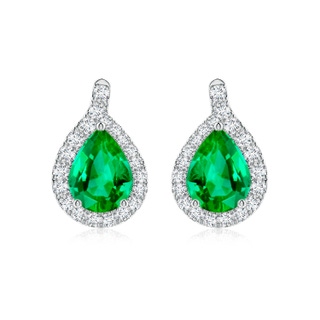 9x7mm AAA Pear Emerald Earrings with Diamond Swirl Frame in P950 Platinum