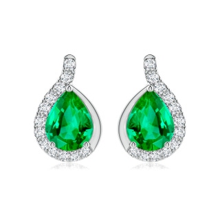 9x7mm AAA Pear Emerald Earrings with Diamond Swirl Frame in P950 Platinum