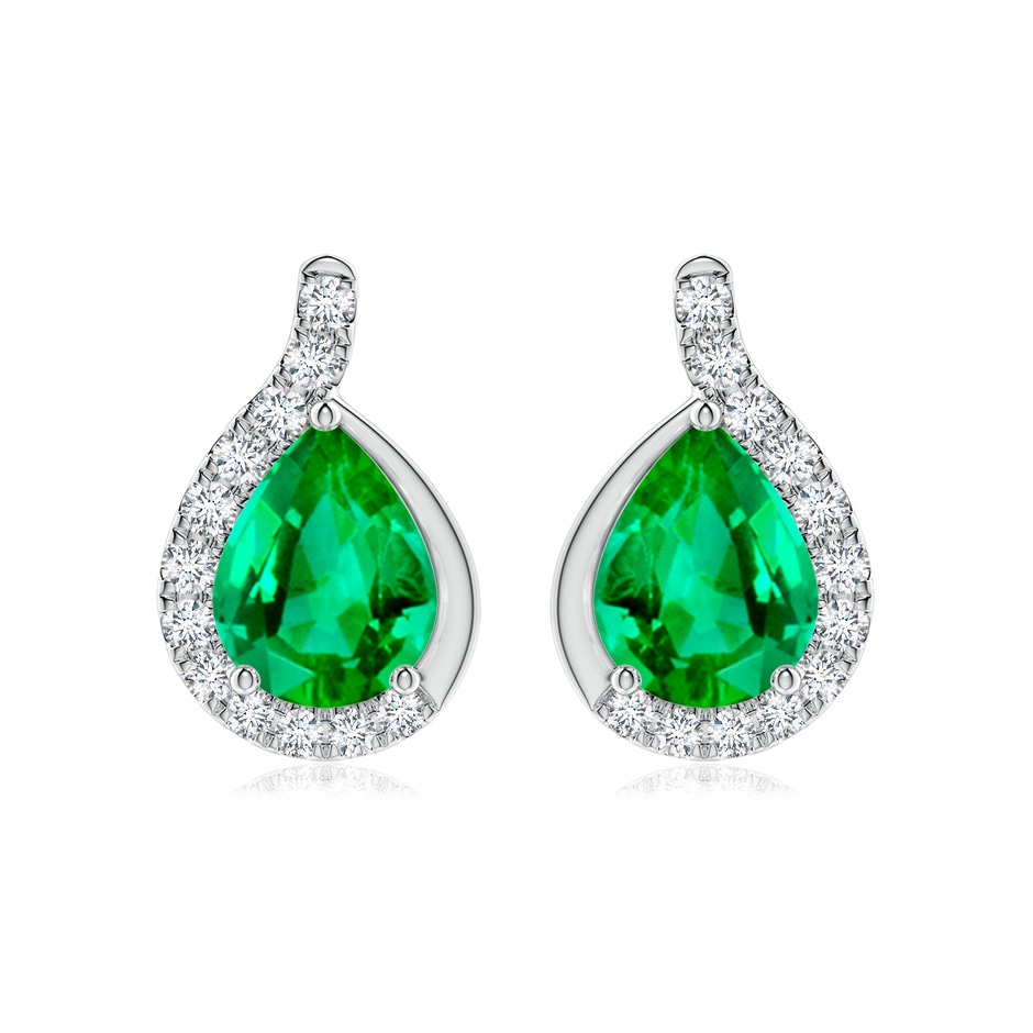 9x7mm AAA Pear Emerald Earrings with Diamond Swirl Frame in P950 Platinum 
