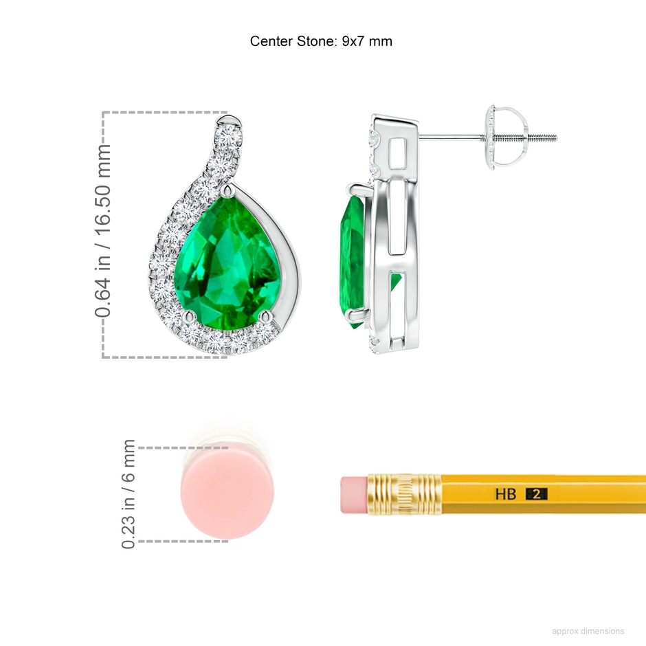 9x7mm AAA Pear Emerald Earrings with Diamond Swirl Frame in P950 Platinum ruler