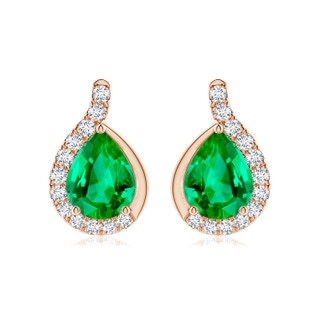 9x7mm AAA Pear Emerald Earrings with Diamond Swirl Frame in Rose Gold