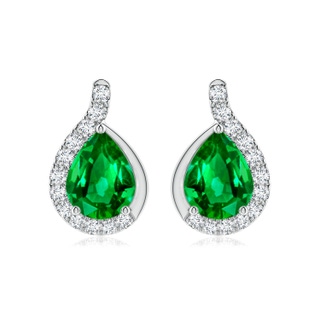 9x7mm AAAA Pear Emerald Earrings with Diamond Swirl Frame in P950 Platinum