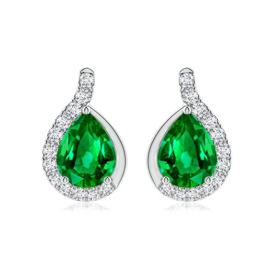 9x7mm AAAA Pear Emerald Earrings with Diamond Swirl Frame in P950 Platinum 