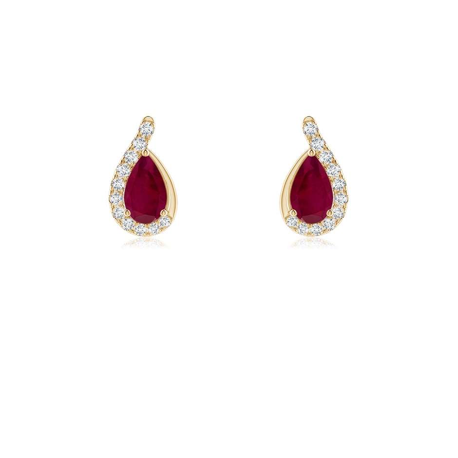 5x3mm A Pear Ruby Earrings with Diamond Swirl Frame in 10K Yellow Gold 