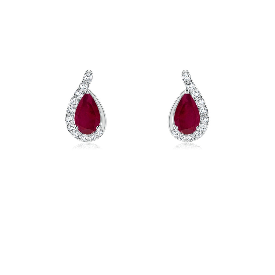 5x3mm A Pear Ruby Earrings with Diamond Swirl Frame in 18K White Gold 