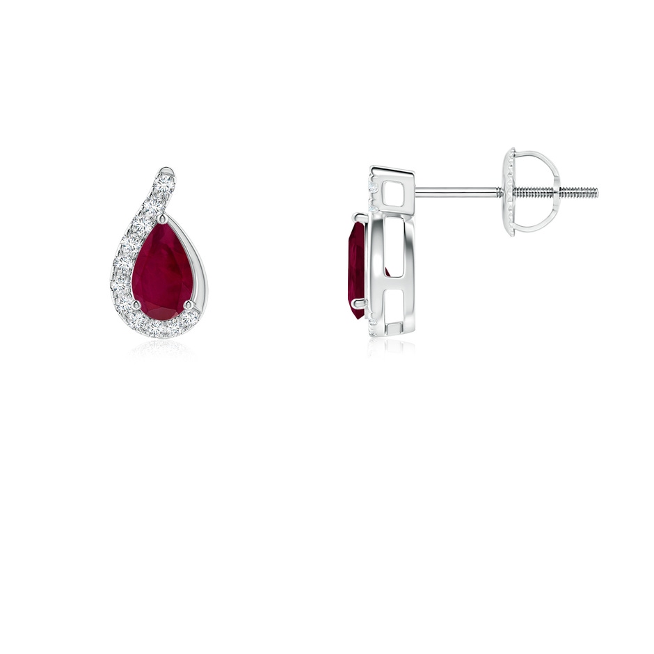 5x3mm A Pear Ruby Earrings with Diamond Swirl Frame in 18K White Gold side 199