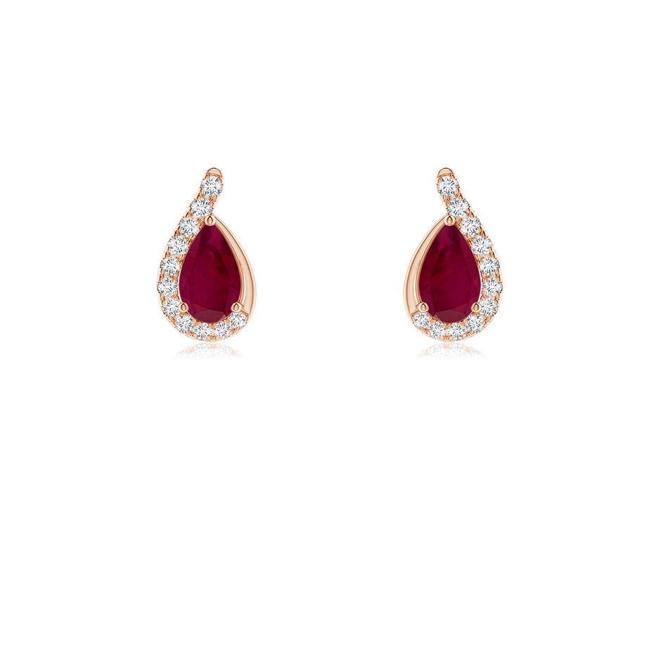 5x3mm A Pear Ruby Earrings with Diamond Swirl Frame in Rose Gold 