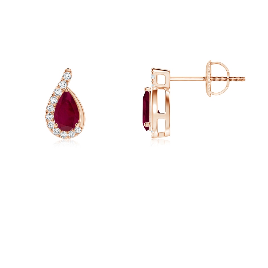 5x3mm A Pear Ruby Earrings with Diamond Swirl Frame in Rose Gold side 199