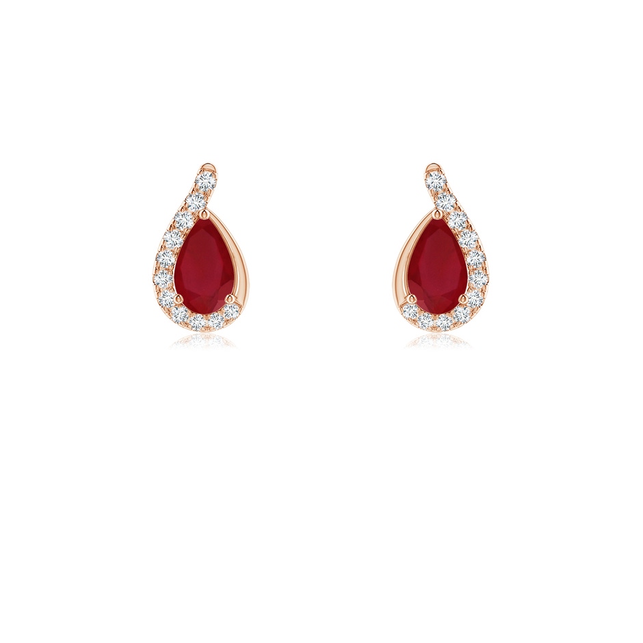 5x3mm AA Pear Ruby Earrings with Diamond Swirl Frame in 18K Rose Gold 