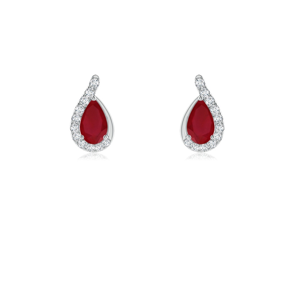 5x3mm AA Pear Ruby Earrings with Diamond Swirl Frame in P950 Platinum 