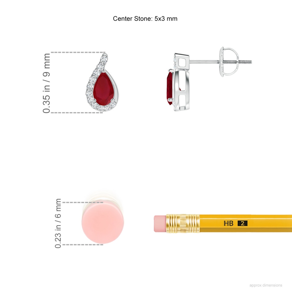 5x3mm AA Pear Ruby Earrings with Diamond Swirl Frame in P950 Platinum ruler