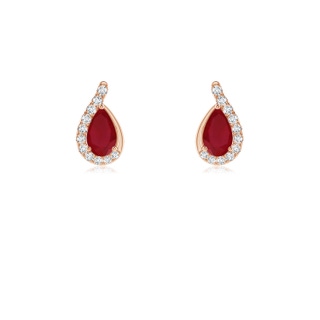 5x3mm AA Pear Ruby Earrings with Diamond Swirl Frame in Rose Gold