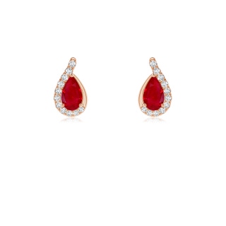 5x3mm AAA Pear Ruby Earrings with Diamond Swirl Frame in 9K Rose Gold