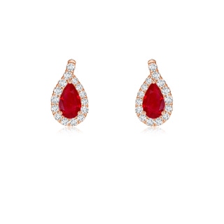 5x3mm AAA Pear Ruby Earrings with Diamond Swirl Frame in Rose Gold