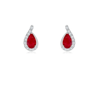 5x3mm AAA Pear Ruby Earrings with Diamond Swirl Frame in White Gold