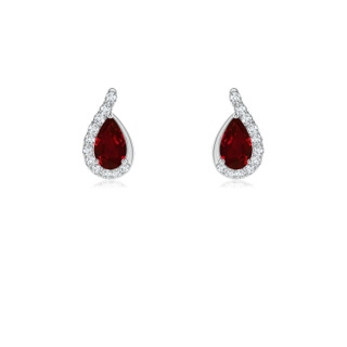 5x3mm AAAA Pear Ruby Earrings with Diamond Swirl Frame in 18K White Gold