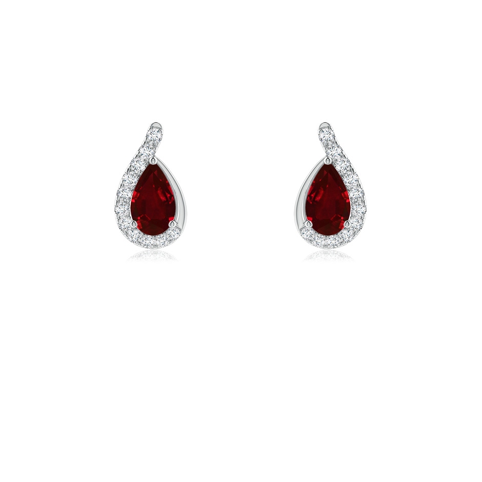 5x3mm AAAA Pear Ruby Earrings with Diamond Swirl Frame in 18K White Gold 