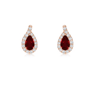 5x3mm AAAA Pear Ruby Earrings with Diamond Swirl Frame in 9K Rose Gold