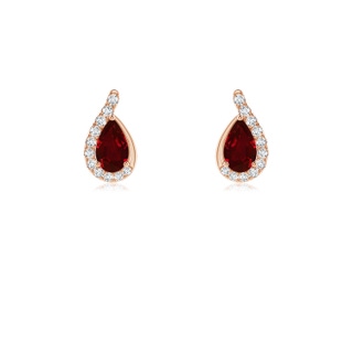 5x3mm AAAA Pear Ruby Earrings with Diamond Swirl Frame in 9K Rose Gold