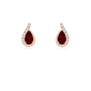 5x3mm AAAA Pear Ruby Earrings with Diamond Swirl Frame in 9K Rose Gold